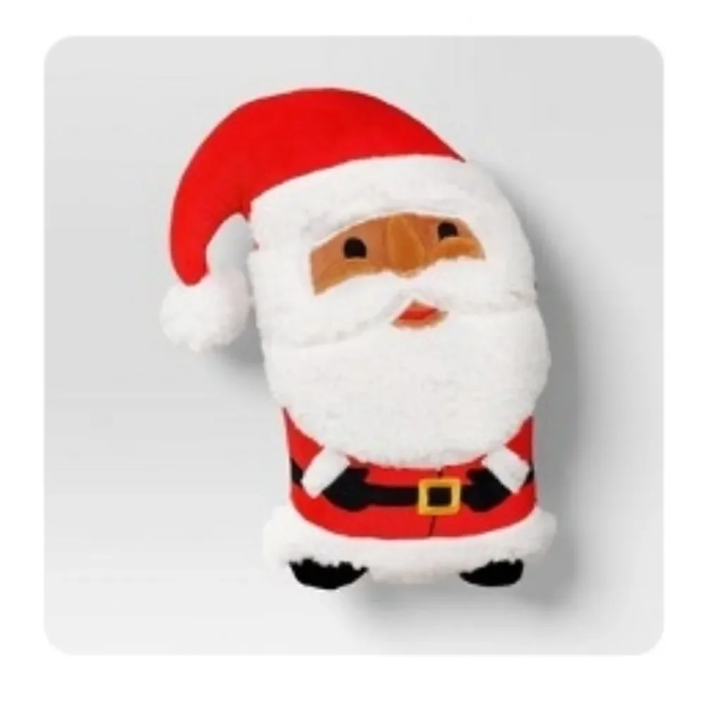 New Christmas Shaped Santa Faux Shearling Throw Pillow Red Wondershop